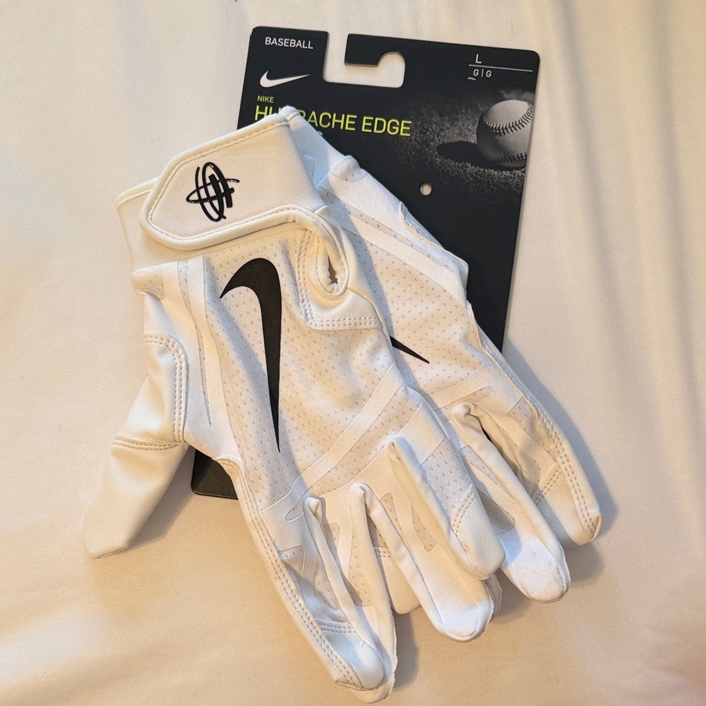 Nike White and Black Huarache Baseball Batting Gloves